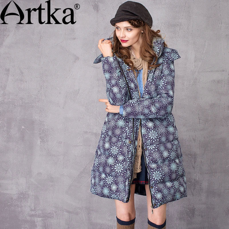 Женская парка с капюшоном ARTKA зимний длинный теплый дамский плащ натуральным