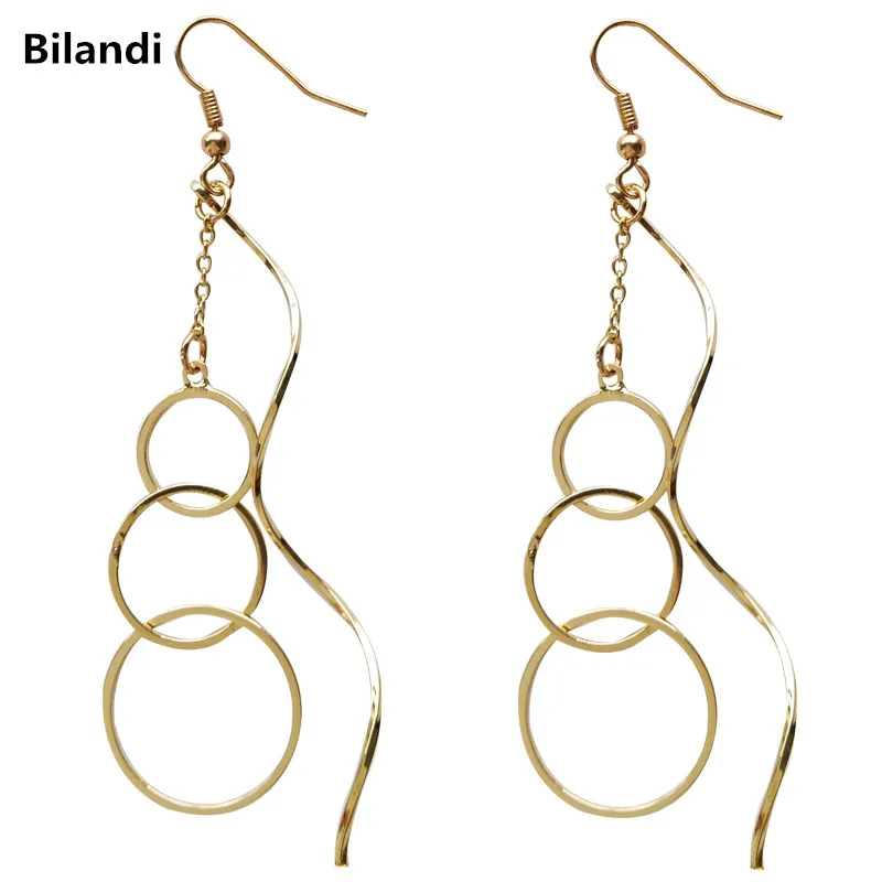 

Fashionable individual character hand makes metallic size geometrical circle ear hook Europe and America wind curve long earring