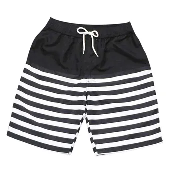 

CHAMSGEND men's black white striped casual beach shorts loose quick-drying sweatpants running surfing shorts swimming trunks