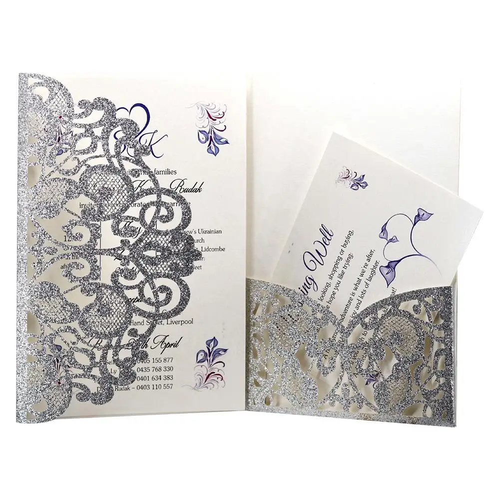  10PCS European Style Glitter Invitations Laser Cut Wedding Invitations Cards Festive Greeting Cards - 4000585796079