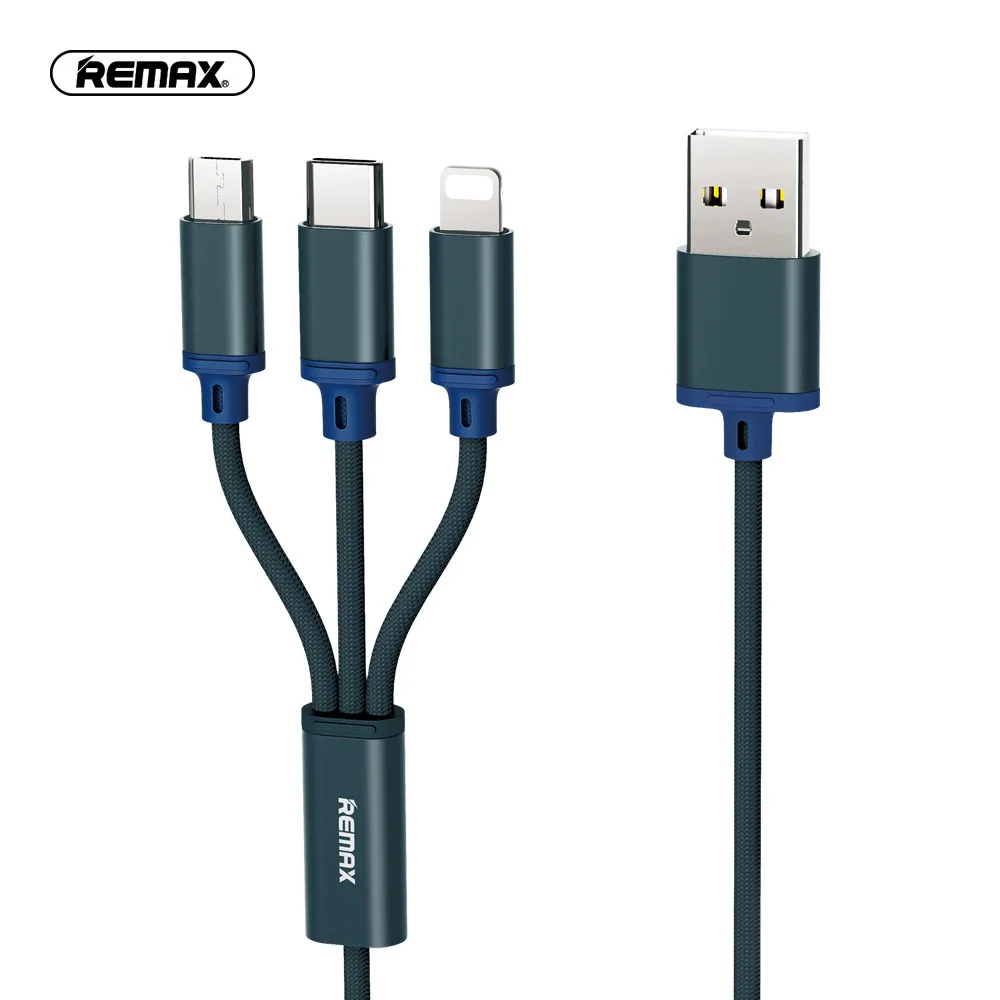 Remax 3 в 1 USB кабель для передачи данных type C кабель для быстрой зарядки для iPhone 6 6S samsung S8 S9 Plus xiaomi mini 8 huawei p20 lite sony - Цвет: Синий