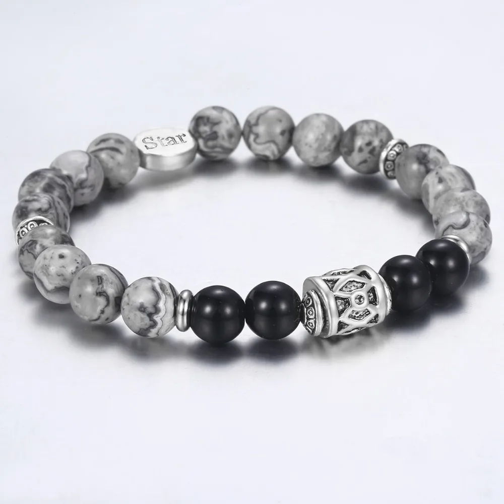 

Men's Map Stone Beaded Bracelet Stainless Steel Charm Bracelet Male Natural Stone Beads Jewelry Valentines Gifts for Men DB34