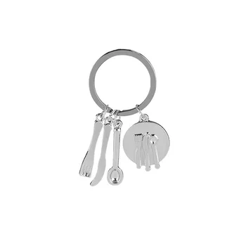 

New Fashion Tools Keychain Kitchenware Knife Fork Spoon Tableware Pendant Key Chain Alloy Key Holders For Bag/Key Accessories