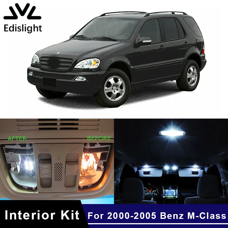 

Edislight 15Pcs Canbus LED Lamp Car Bulbs Interior Package Kit For 2000-2005 Mercedes Benz M-Class ML350 W163 Door Plate Light