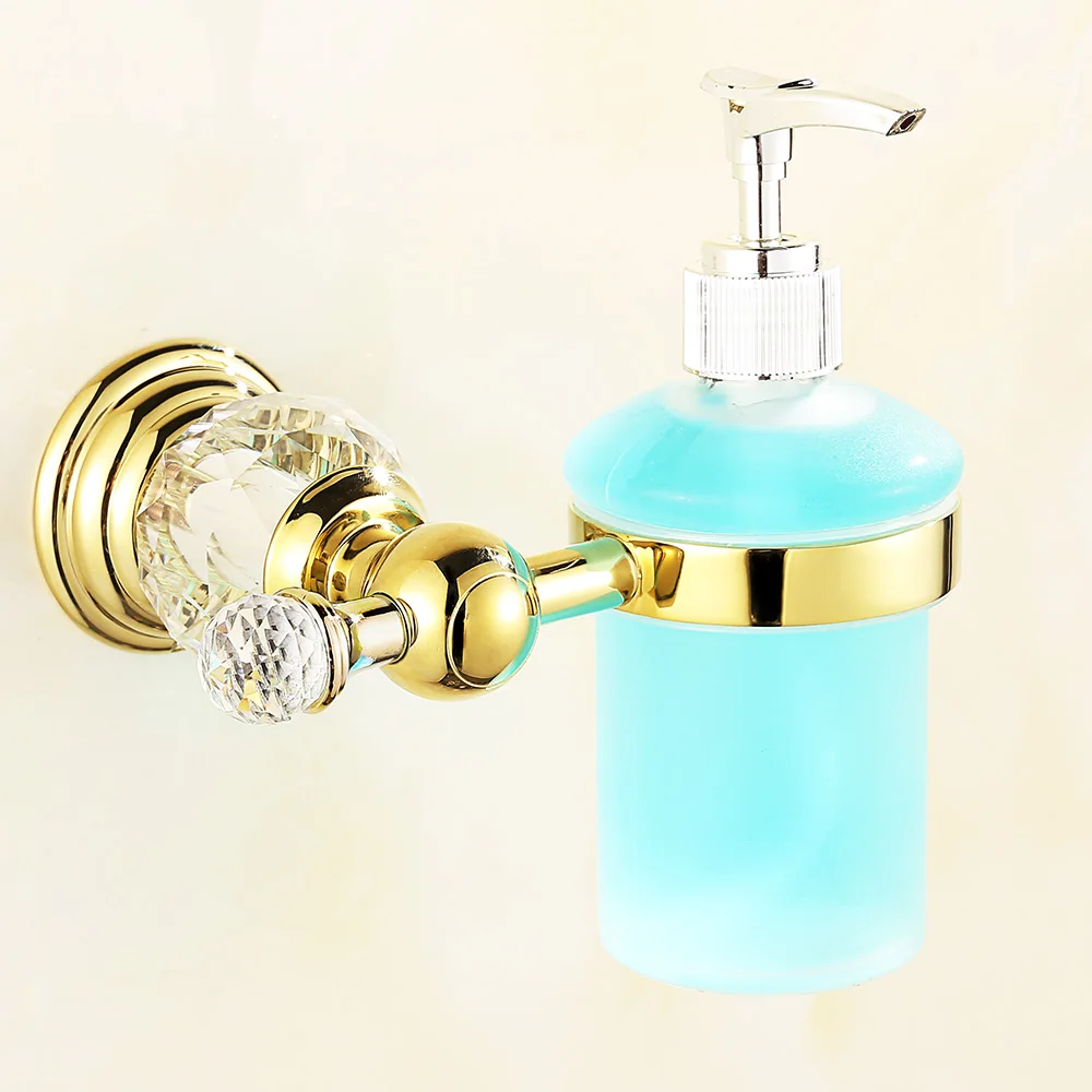 European Gold Plated Crystal Liquid Soap Dispenser Holder Bath Glass