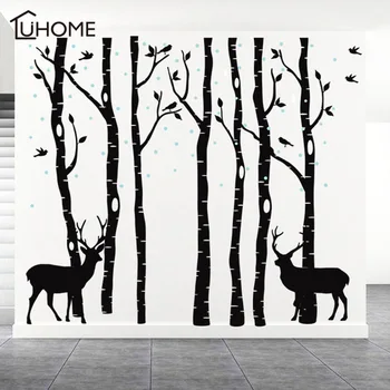 

Huge Trees Elk Forest Wall Stickers 7 Birch Trees Set Removable Vinyl Wall Decals for Living Room Bedroom Wallpaper Home Decor