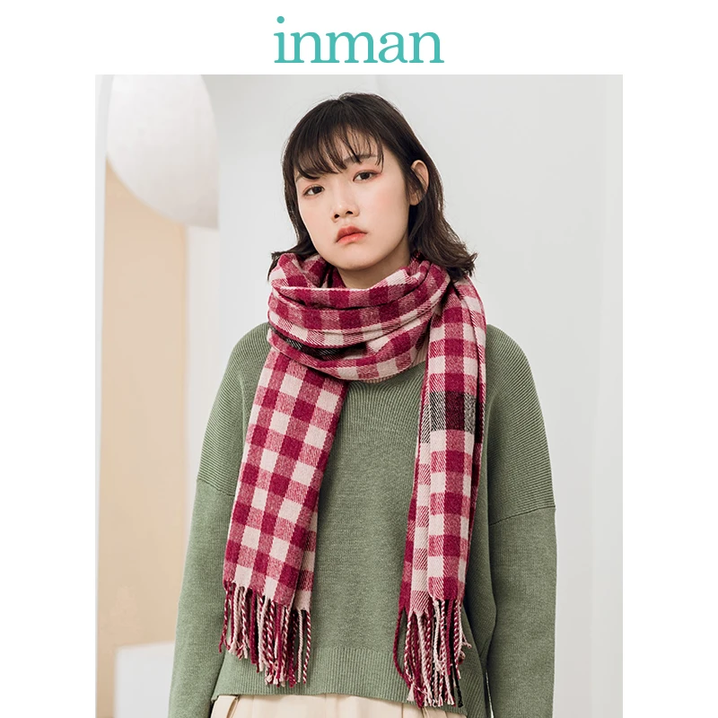 

INMAN Sheep Wool-like Scarf 2019 Winter Spring Autumn Classic England Plaid Pattern Tassel Decoration Scarf