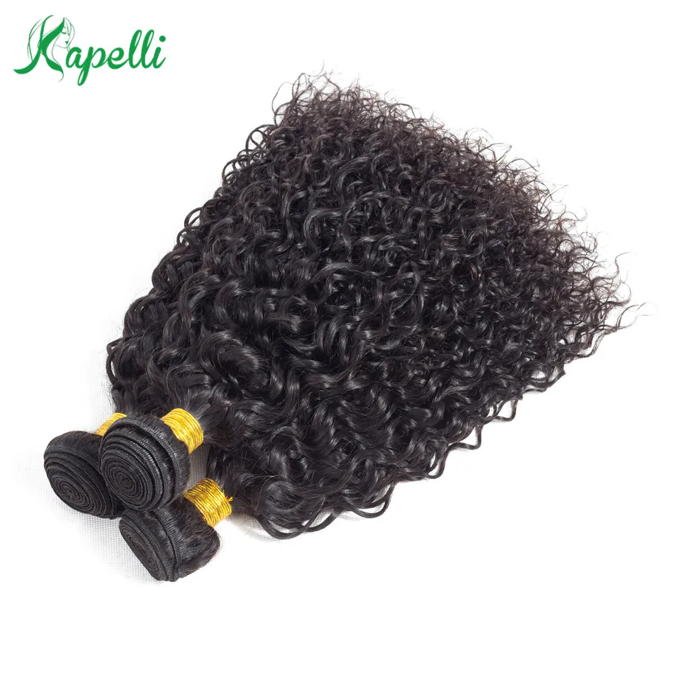 Малазийские кудрявые вьющиеся пучки волос с закрытием человеческих волос Плетение 3 пучка с 4*4 синтетическое закрытие шнурка не remy наращивание волос