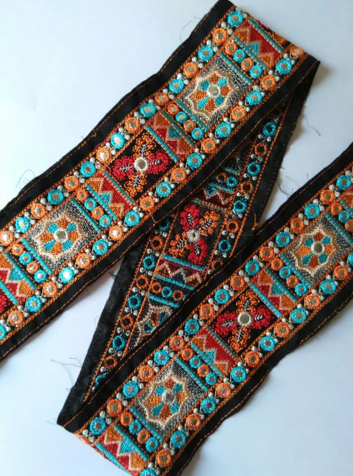 

miao cross stitch mirror embroidery fabric lace trim 9cm denim dress ribbon tape webbing ethnic tribal nepal indian boho gypsy