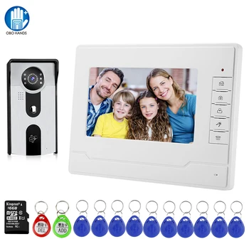 

Video Door Phone 7 inch Color Video Intercom System 2 Monitors RFID Camera Door Bell Waterproof Outdoor + 16G TF Card Recording