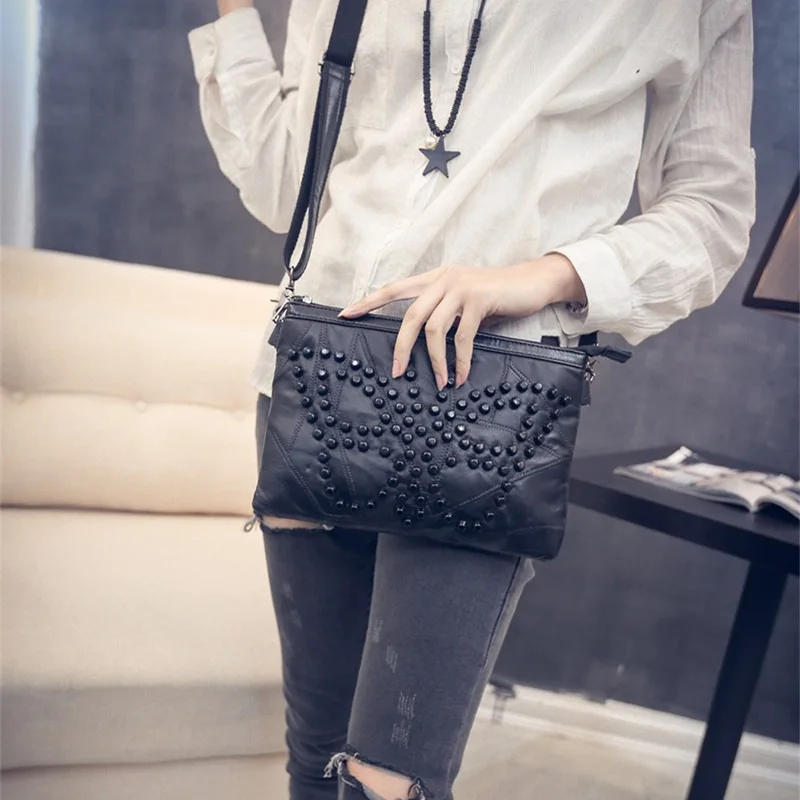 

Luxury Brand Bags Women Genuine Leather Bags Fashion Sheepskin Clutch Bags Stitching Handbags Lady Envelope Shoulder Bags