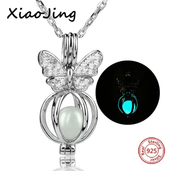 

Free shipping 925 sterling silver lovely butterfly glowing pendant chain necklace with CZ diy fashion jewelry making women gifts