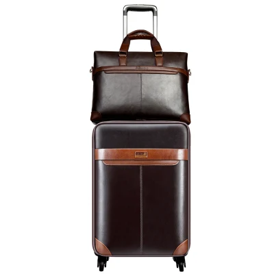 CALUDAN мужской деловой PU кожаный комплект багажных сумок на колесиках Spinner высокой емкости тележки чемодан колеса носить на дорожная сумка багажник - Цвет: Коричневый