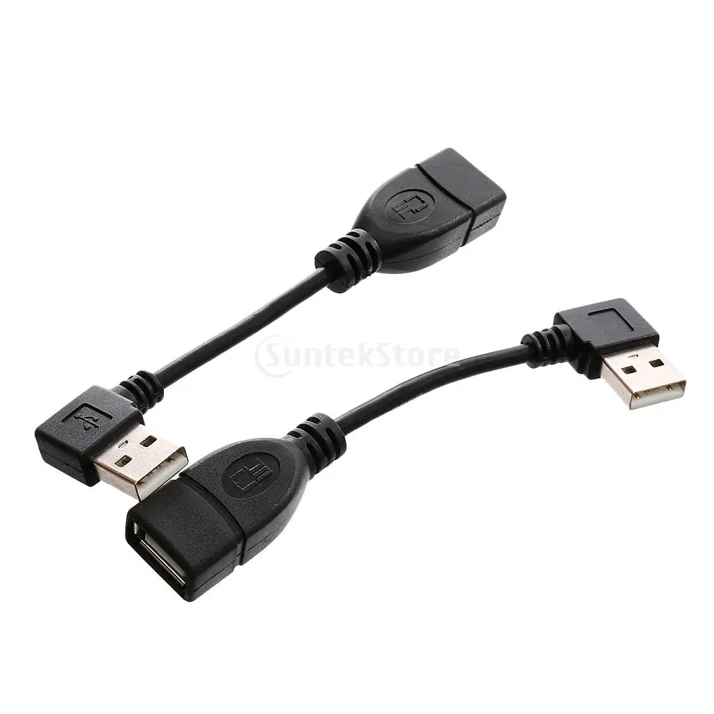 Pair Angled 90 Degree USB 2.0 A Male to Female M/F Adapter Extension Cables