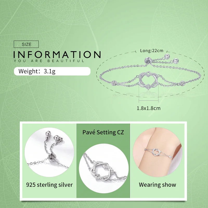 Beste Bamoer Echt 925 Sterling Zilveren Twisted Dubbele Hart In Hart Ketting Armbanden Voor Vrouwen Authentieke Zilveren Sieraden Gift SCB022