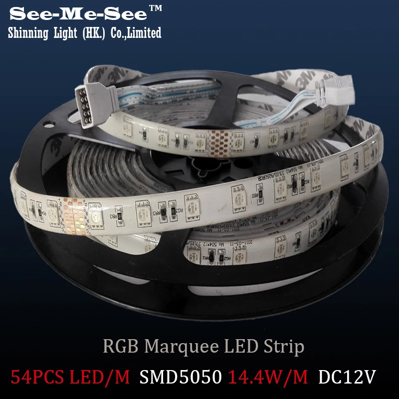 

Marquee RGB 50M/lot SMD 5050 LED Strip DC12V IP65 Waterproof 54LED/M LED Flexible light ,Total 50M, SMDT-5050-PM54