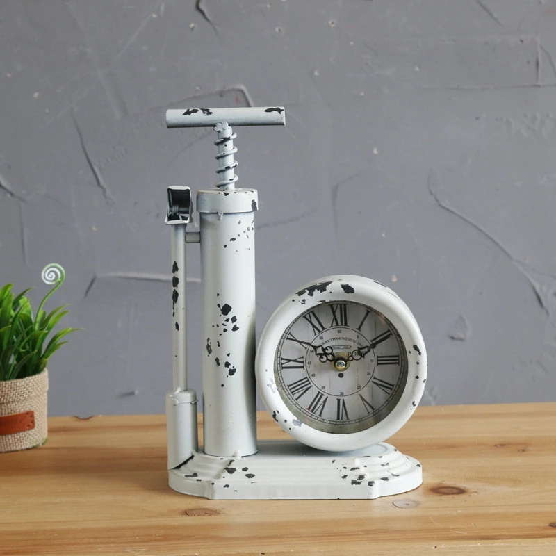 

Retro Home Decoration Desktop Digital Clock Creative Air Pump Model Sitting Room Handmade Table Clock Antique Style Desk Clock