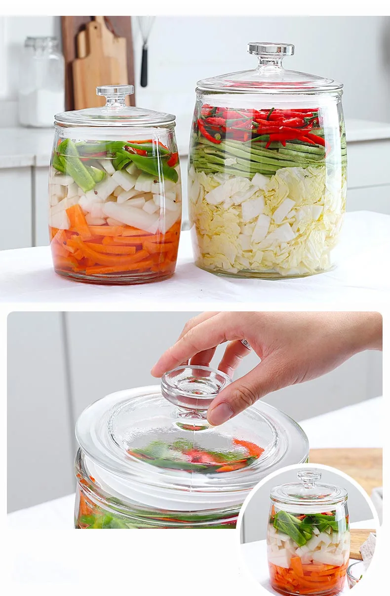 Прозрачная утолщенная стеклянная банка Kimchi для домашнего уплотнения, банки для соленья с комплект крышек, баночки для хранения сухофруктов и орехов, емкости для конфет, кухонные аксессуары