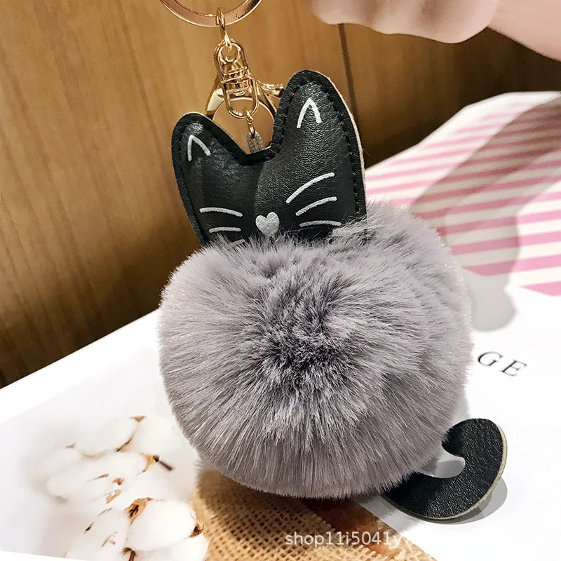 

Trinket Artificial Fur Cute Cat Ball Keychain Pompom Fur Keychains on The Bag Cute Fluffy Faux Pompon Pendant Accessories C036