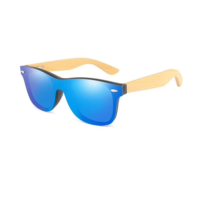 TOYEARN Новые Классические винтажные Бамбуковые мужские Квадратные Солнцезащитные очки зеркальные линзы фирменный дизайн деревянные солнцезащитные очки для мужчин - Цвет линз: Blue