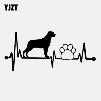 

YJZT 14CM*6.1CM Rottweiler Rottie Paw Heartbeat Vinyl Decoration Black/Silver Car Sticker C22-1053
