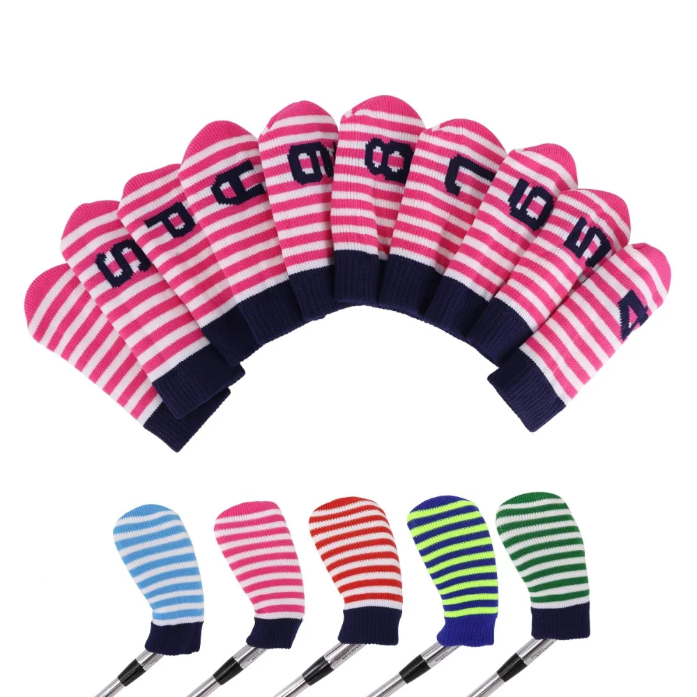 

Golf Club Head Covers Golf Set Headcover for Iron 10pcs/set(4-9,P,A,S,Plain One) Stripe Kniting with Number Tag Free Shipping