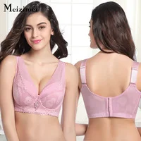 Meizimei 2021 Deep V Bras For Women Sexy Lingerie Crop Tops Wireless Brassiere Intimates Plus Size Lace Gather  Push Up nursing bras
