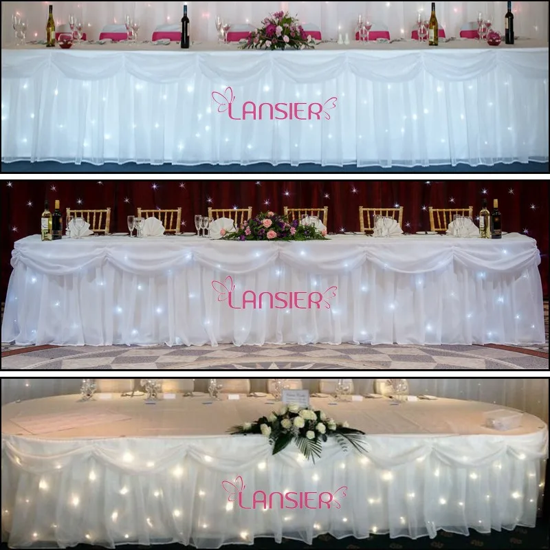 Свадебная юбка для стола Белая Светодиодная звезда тканевая подсветка с пеленками 0,7*6 м длинный свадебный стол плинтус с подсветкой и контроллером