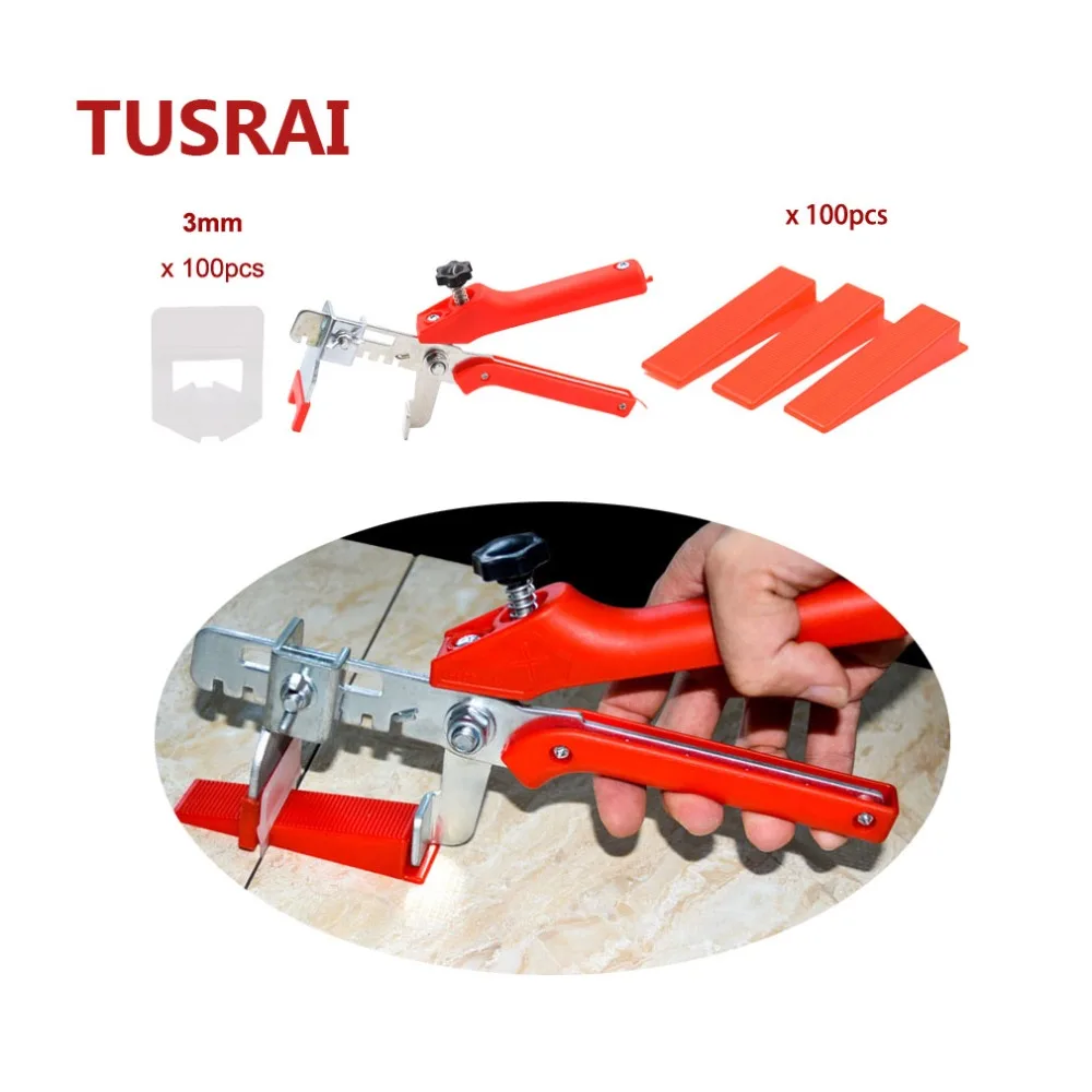 Набор для укладки плитки 3mm 1/8" 201шт система выравнивания плитки 100шт Основа+ 100шт клинья+ 1шт Щипцы TUSRAI