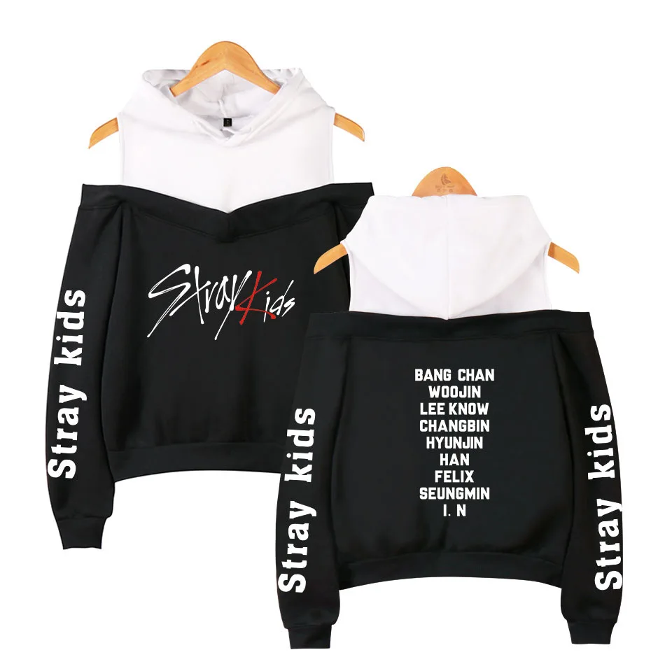 Frdun Tommy stray kids KPOP Off-shoulder Sweatshirt Women Fashion Hip Pop Printed Women Hoodies Highstreet Sweatshirt  (2)