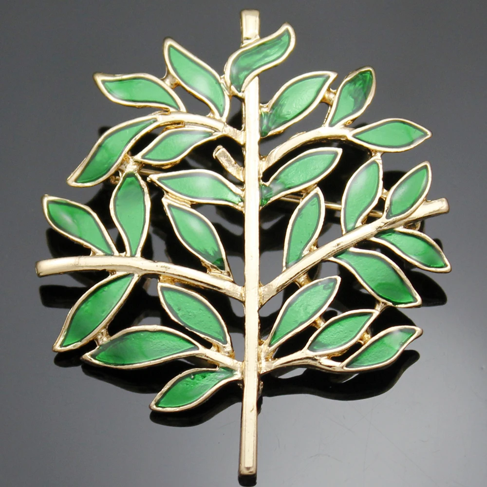 Victorian Art Nouveau Crown Leaf Branch Tree Of Life Gold Green Lapel Brooch Pin Collection Women Jewelry Dropshipping