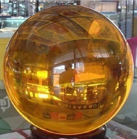

Free shipping Asian Natural Quartz Yellow Crystal Healing Ball Sphere 80MMStand (0601)