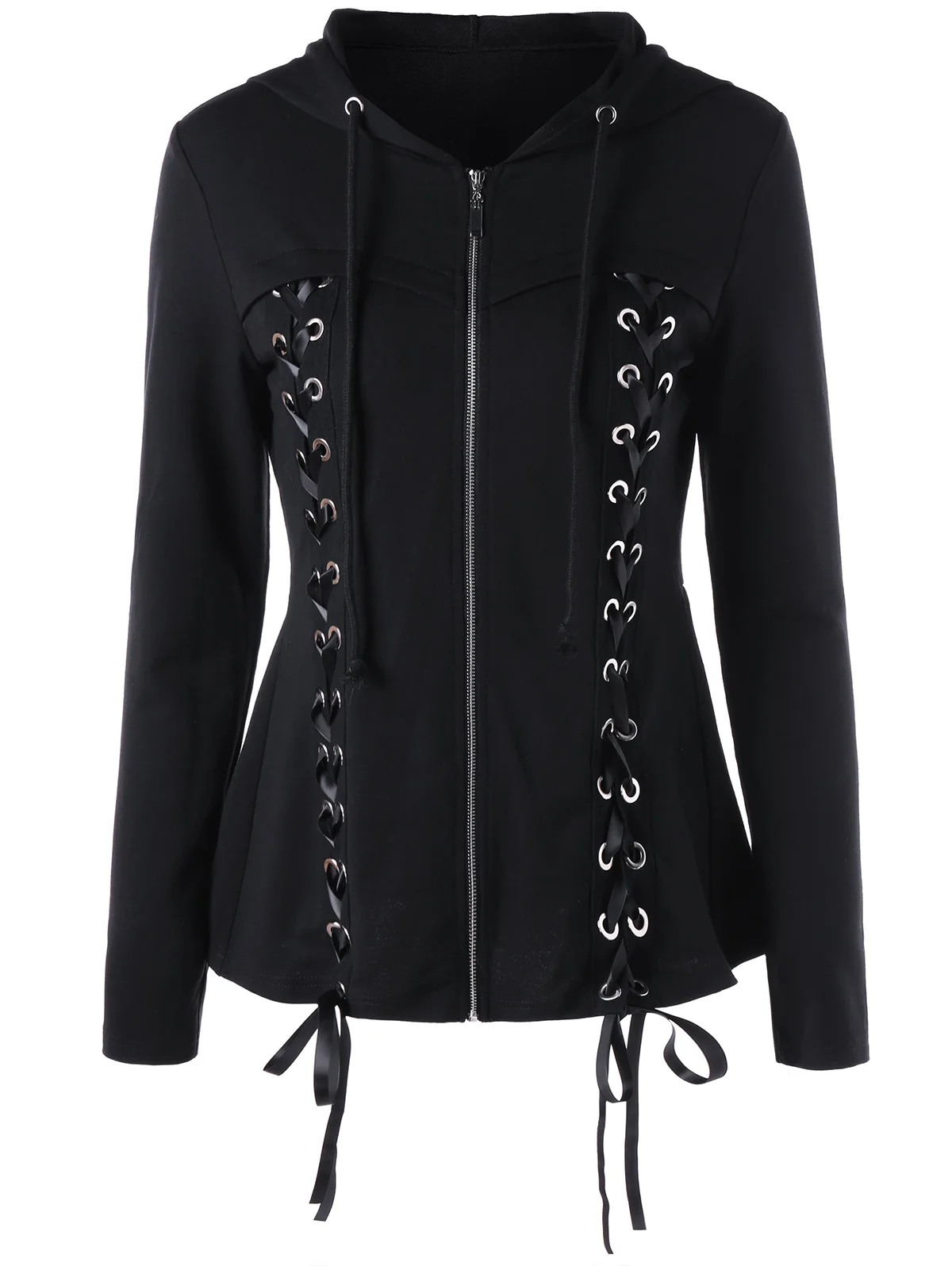 Gothic Hoodie Women Autumn Fashion Black Casual Lace up Slim Shirts