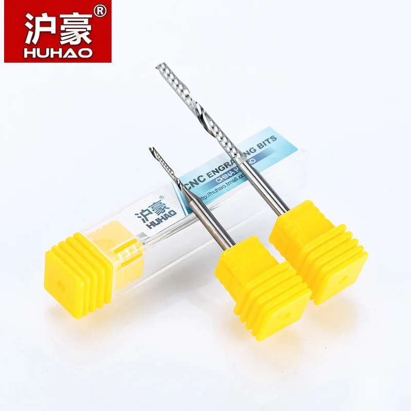 HUHAO 1PC 3.175mm Single Flute Spiral router bits CNC end mill For MDF Tungsten Carbide Milling Cutter tugster steel cnc tools|cnc mill|end