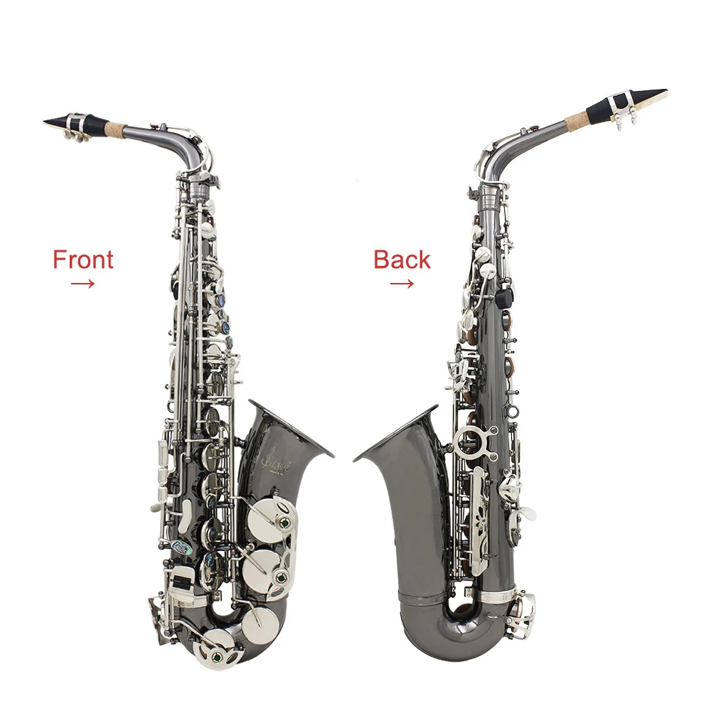 Professional Bend Eb E-flat Alto Saxophone Sax High Quality Brass Black Nickel Plating Abalone Shell Keys Carve Pattern