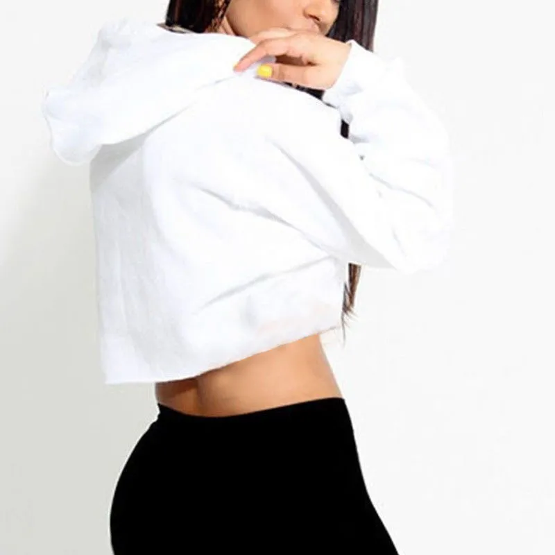 

Fashion ladies sexy casual DMEPIECE long sleeve crop hoodie sweatshirt cotton white pullover