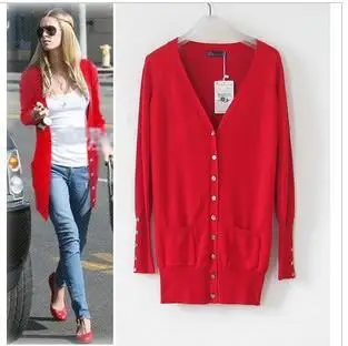 Za a female medium long sweater cardigan V neck long