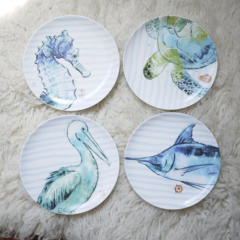 

Ceramic Ocean Style Marine Animals Watercolor Effect 8 inch Plate/Dinner Plate/Hanging Plate