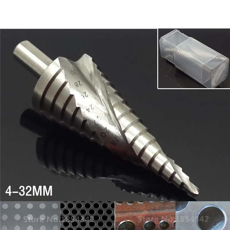 HSS 6542/M2 Triangle Shank 4 32MM Spiral Groove Broca Metal Step Cone