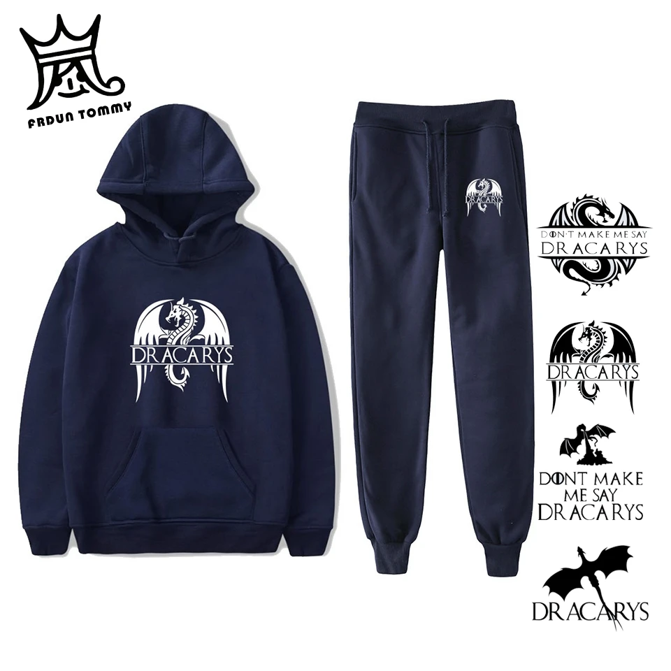 Dracarys مقنعين و مجموعة بناطيل رجالي الركض أوم dracarys هوديس و Sweatpants عارضة اثنين من قطعة مجموعة مقنعين رياضية ملابس حريمي
