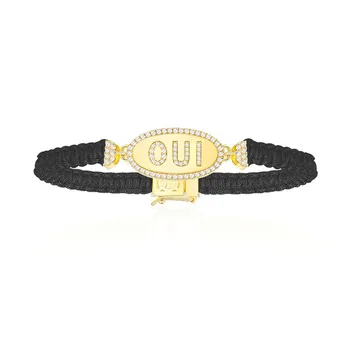 

SLJELY New S925 Sterling Silver Yellow Gold Color OUI Black Macrame Bracelet Fashion Handmade Woven Bangle Women Fine Jewelry