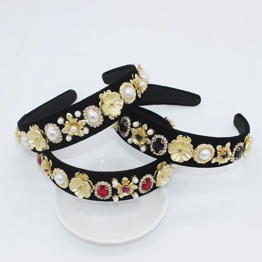 Fashion Women Hairband Head Hoop Pearl Headband Lace Flower Crystal Hair Band