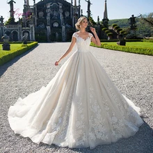 Liyuke замужнее бальное платье свадебное платье на шнуровке с аппликацией с глубоким вырезом на спине Великолепные индивидуальные Vestido de novia