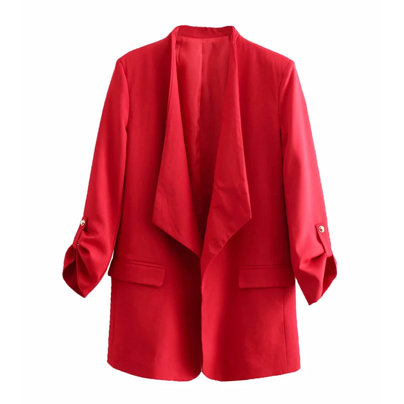 

Red Women Elegant Long Blazer Jackets 2019 Spring-Autumn Office Ladies Shawl Collar Suits Coats Chic Girls Street-wear Tops Set