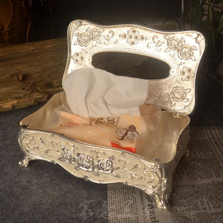 Европейский роскошный серебро Белый Металл Коробка для салфеток держатель для салфеток с цветочным соединением бумажный держатель для салфеток для домашнего декора ZJH002