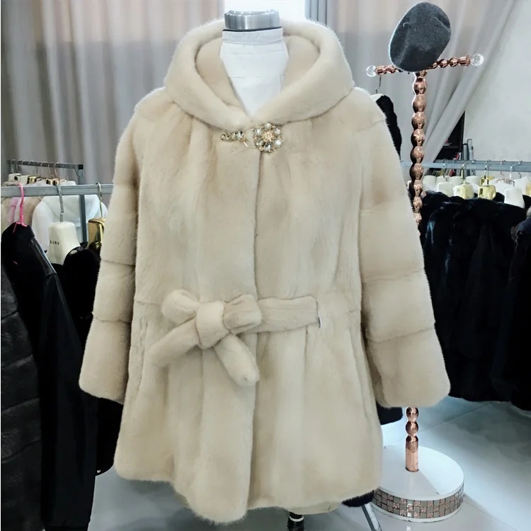Новинка, Норковое Пальто, шапка с поясом, волнистый хвост, длинное зимнее меховое пальто, модное