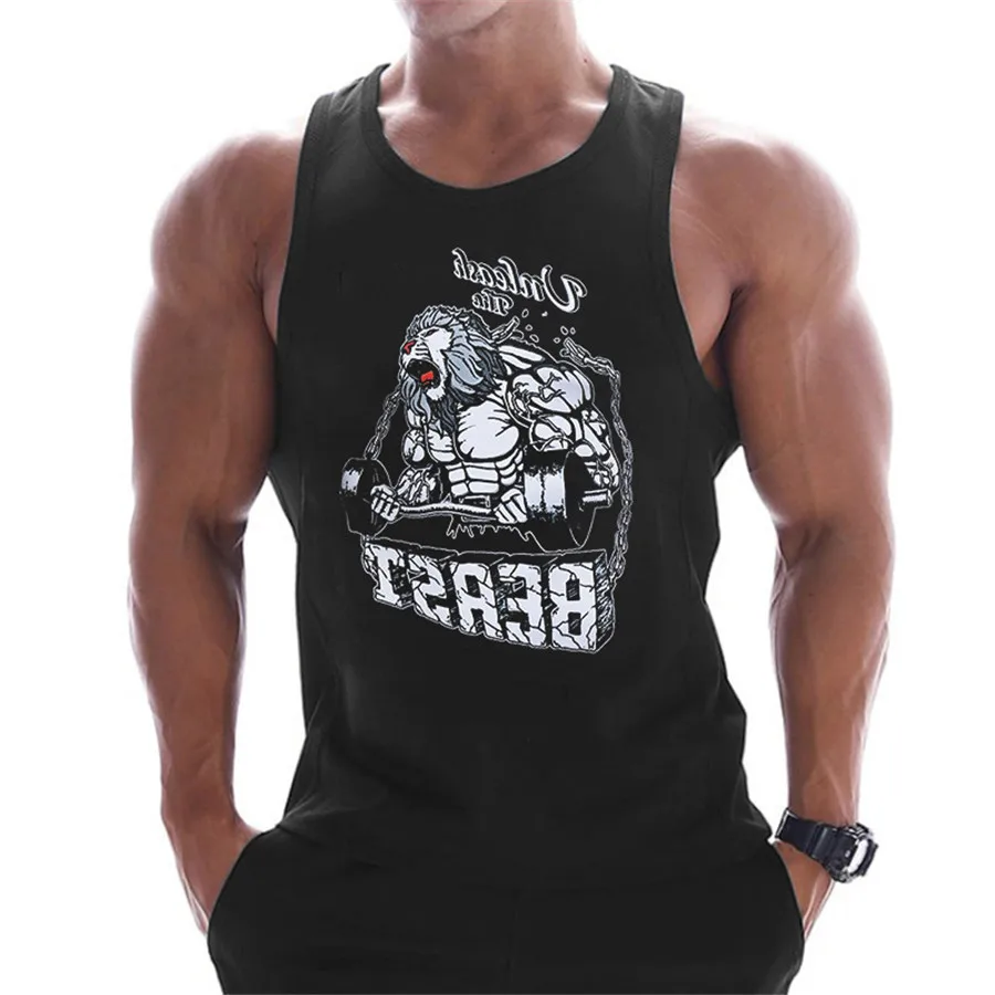 

Mens Bodybuilding Cotton Tank Tops Gyms Fitness Workout Sleeveless Shirt Male Summer Casual Print Stringer Singlet Undershirt