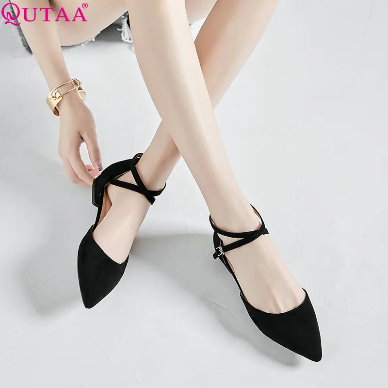 

QUTAA 2020 Women Pumps Women Shoes Platform Pointed Toe All Match buckle low heel elegant casual summer Women Pumps Size 34-43