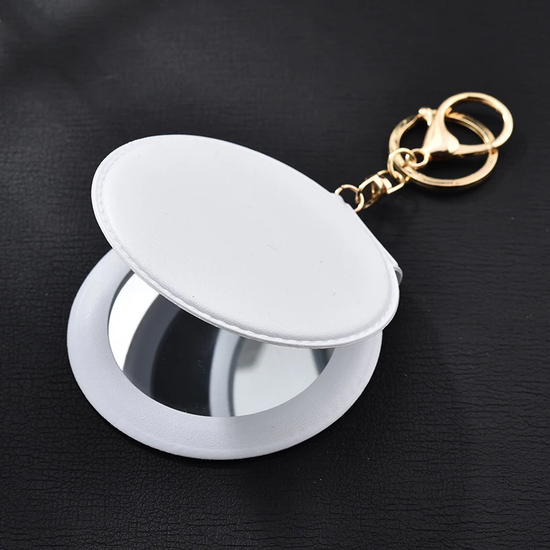 Двухсторонний складной зеркальный брелок портативный маленький круглое зеркало для макияжа Подвески модные женские разноцветные Подарочный Брелок для ключей ювелирные изделия - Цвет: Белый