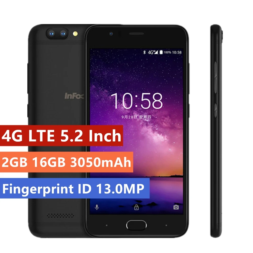 

Infocus A3 Fingerprint ID 4G Smartphone 5.2" MT6737W 2GB 16GB 13MP Dual Real Camera cellphone 3050mAh Android 7.0 Mobile phone